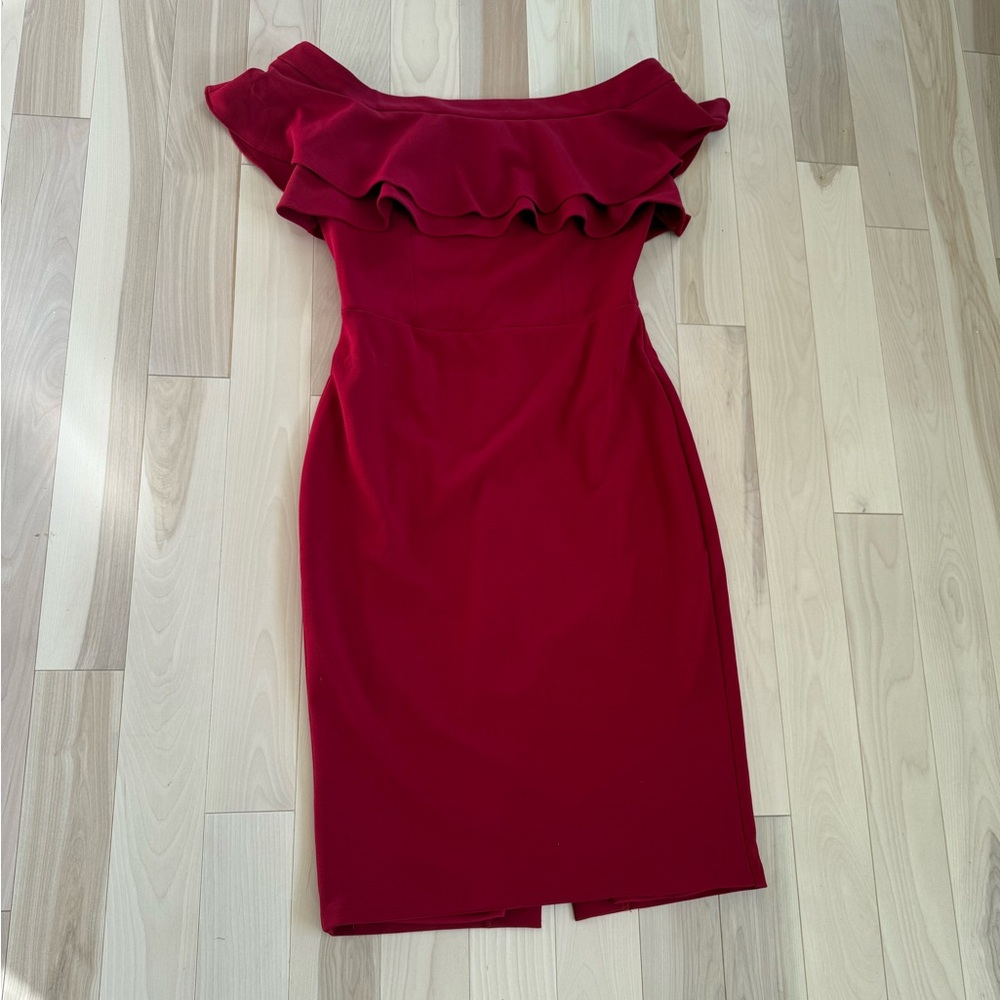le chateau One-Shoulder Ruffled Red Cocktail Dress